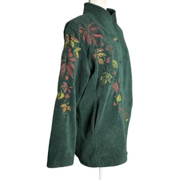 Bob Mackie Wearable Art Green Autumn Leaf Velour Shacket Coat Women's SZ LG - Picture 5 of 9